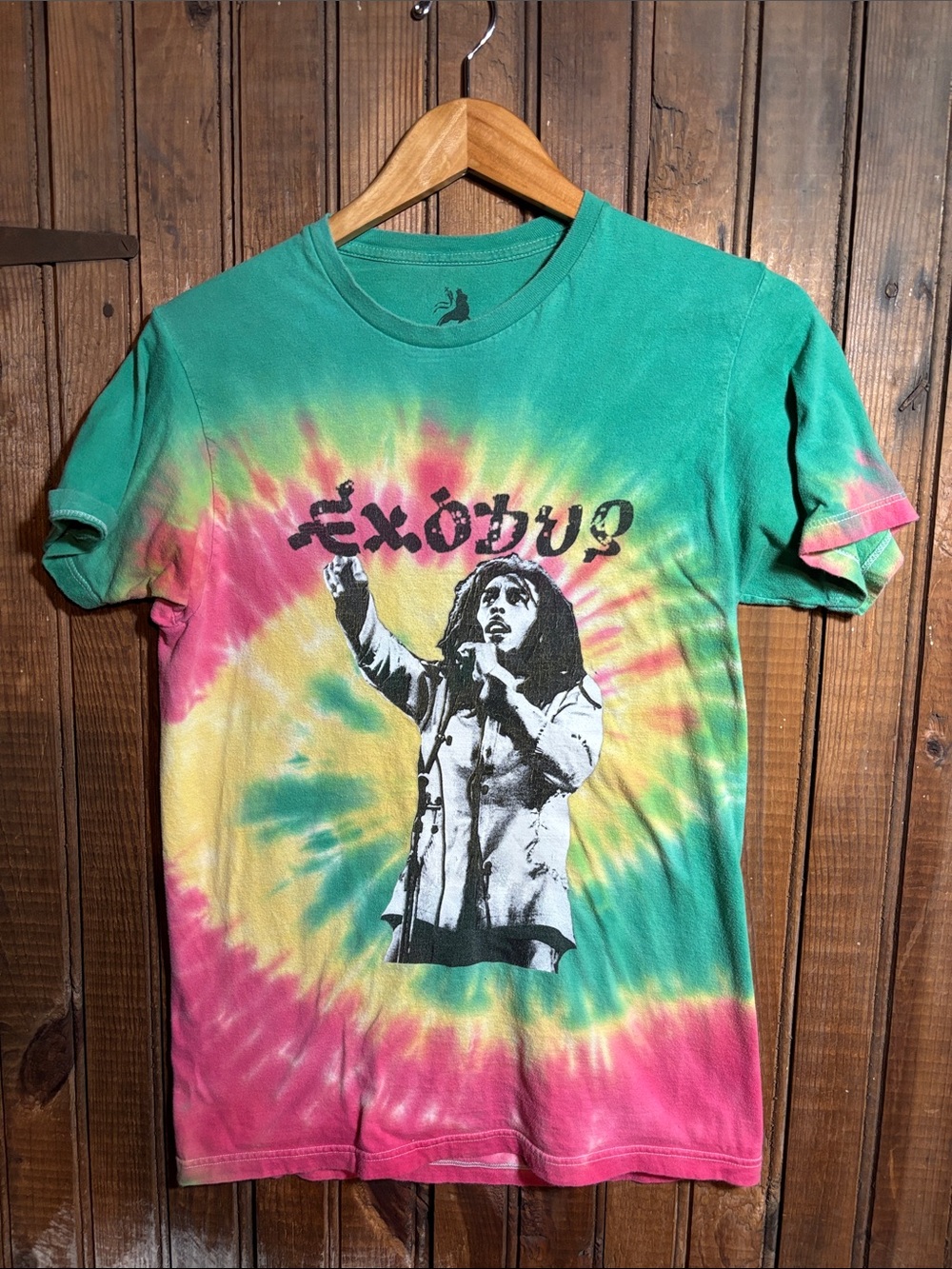 Bob Marley Exodus Tie-Dye Graphic Tee - Green/Pink/Yellow